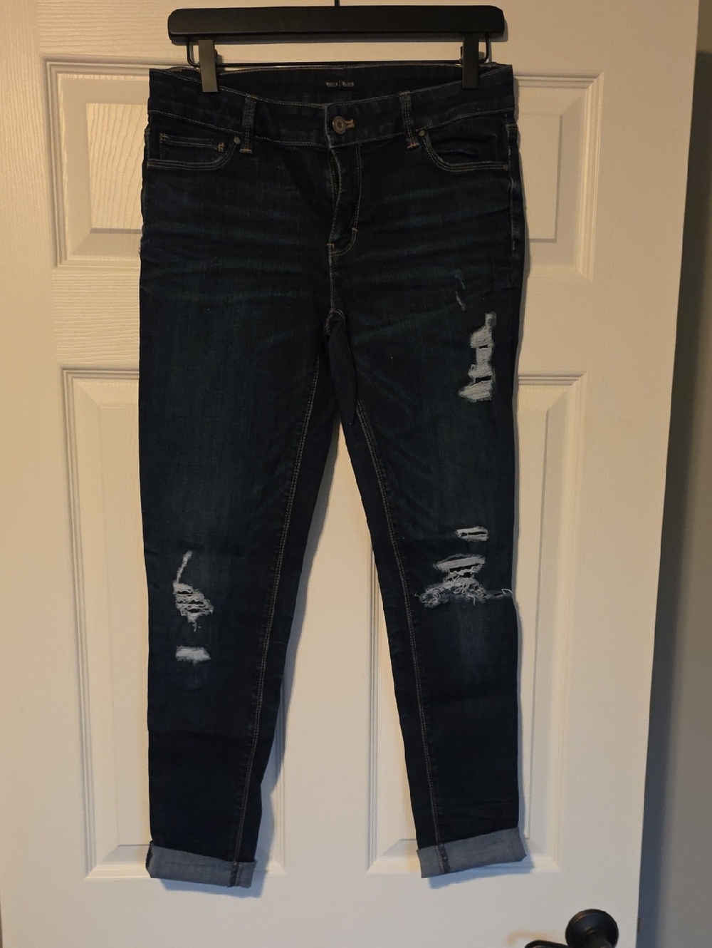 White House Black Market Dark Blue Distressed Skinny Jeans